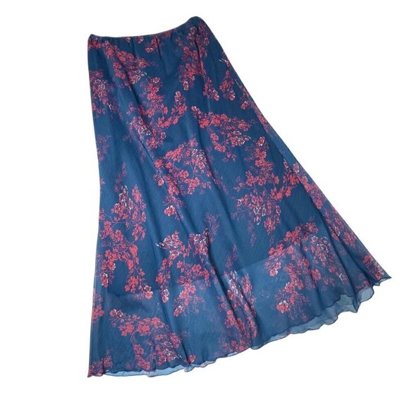 NWOT Maxi Skirt Sz.M Dark Blue Floral A-Line Fairy Grunge Y2K 90s Goth - Picture 3 of 8